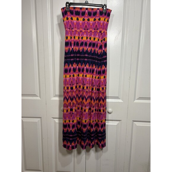 Cynthia Rowley Strapless Maxi Dress Women M Ikat Boho Festival Bright Summer Y2K - Picture 1 of 8